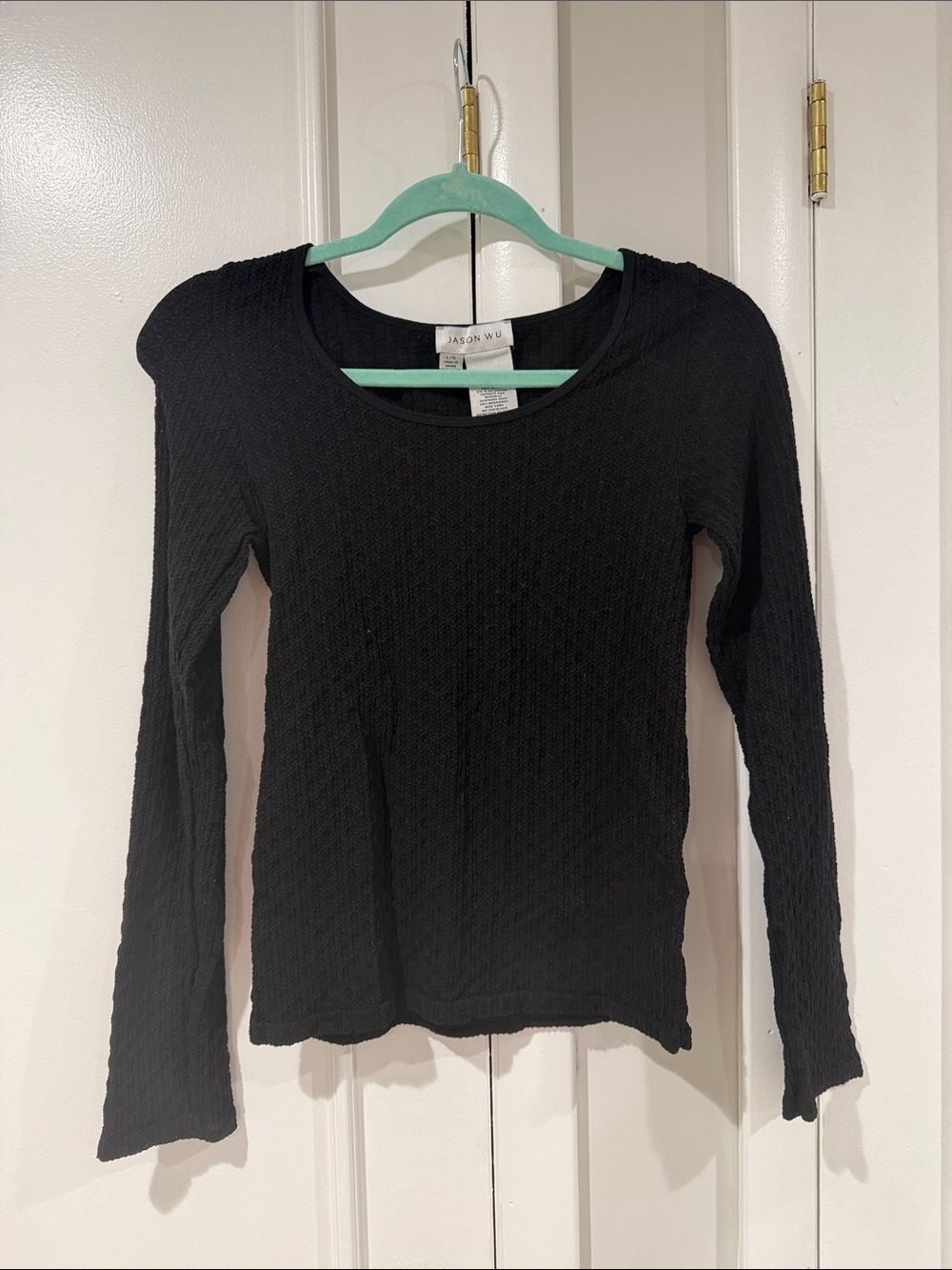 Jason Wu Black Long Sleeve Scoop Neck Ribbed Knit Top